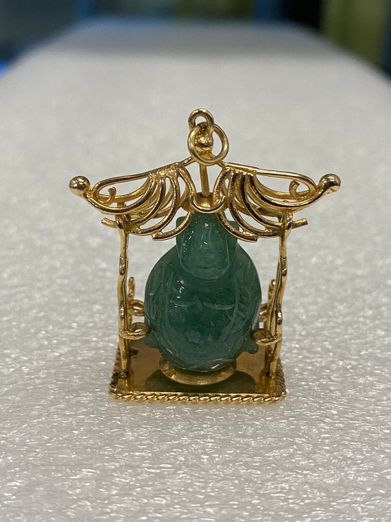 Vintage Jade Buddha Pendant Housed 14k Gold Buddha