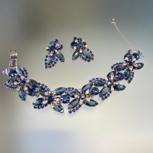 Vintage Delizza and Elster Juliana Blue Rhinestone Bracelet and Matching Earrings Set Juliana D&E blue rhinestone Vintage Costume Jewellery