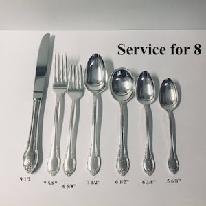 International REMEMBRANCE Silverware Set, Dinner Service for 8, 1847 Rogers Bros 1948, 7 Pieces Setting Silver Plate Flatware Monograms B image 2