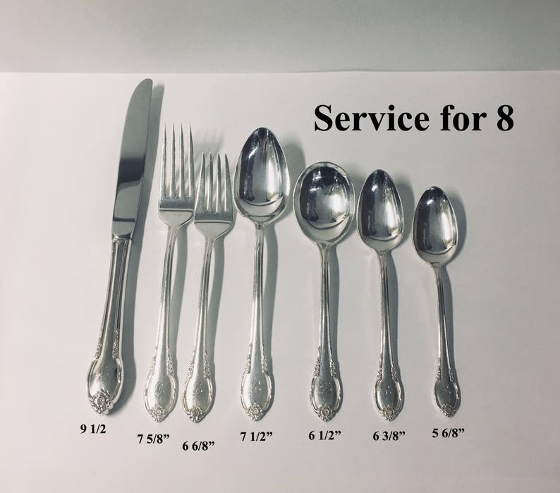 International REMEMBRANCE Silverware Set, Dinner Service for 8, 1847 Rogers Bros 1948, 7 Pieces Setting Silver Plate Flatware Monograms B image 2