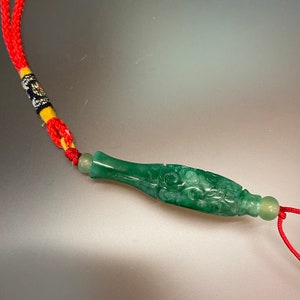 Vintage Carved Jade Lucky Charm: Chinese Tassel Amulet