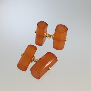Art Deco Manschettenknöpfe Links, Hemdknöpfe, Art Deco Bakelit Manschettenknöpfe, Butterscotch Manschettenknöpfe, Bernstein Manschettenknöpfe mit goldfarbenen Kettengliedern