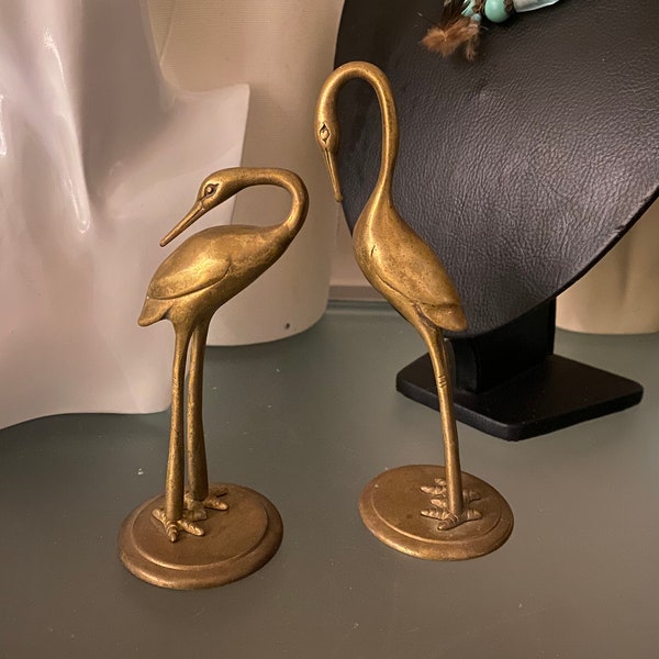 Vintage Solid Brass Cranes Midcentury Brass Birds Brass Home Decor Brass Heron