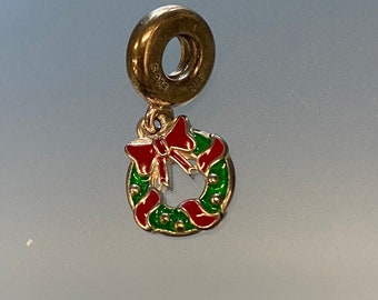 Vintage Pandora Sterling Silver Holiday Wreath Dangle Charm