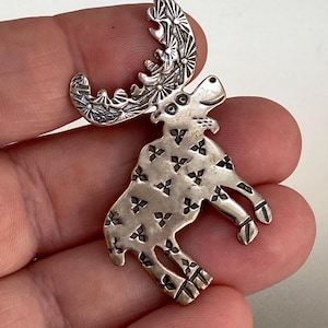 Vintage Moose STERLING Broche de Prata Pingente de Lapela Pin RL Maker Elk Brooch 925