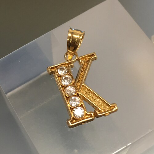 Vintage Letter K Pendant in 10K Gold Set with CZ, K Letter Pendant, K Gold Monogram, 10 KT Gold K Initial Pendant, 10K Gold CZ K Pendant