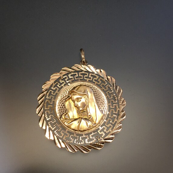Large 18k Gold Virgin Mary Pendant 