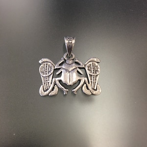 Scarab Between Protective Cobras Silver Pendant, Protective Cobra Silver Pendant, Egyptian Pendant, Egyptian Hallmarks