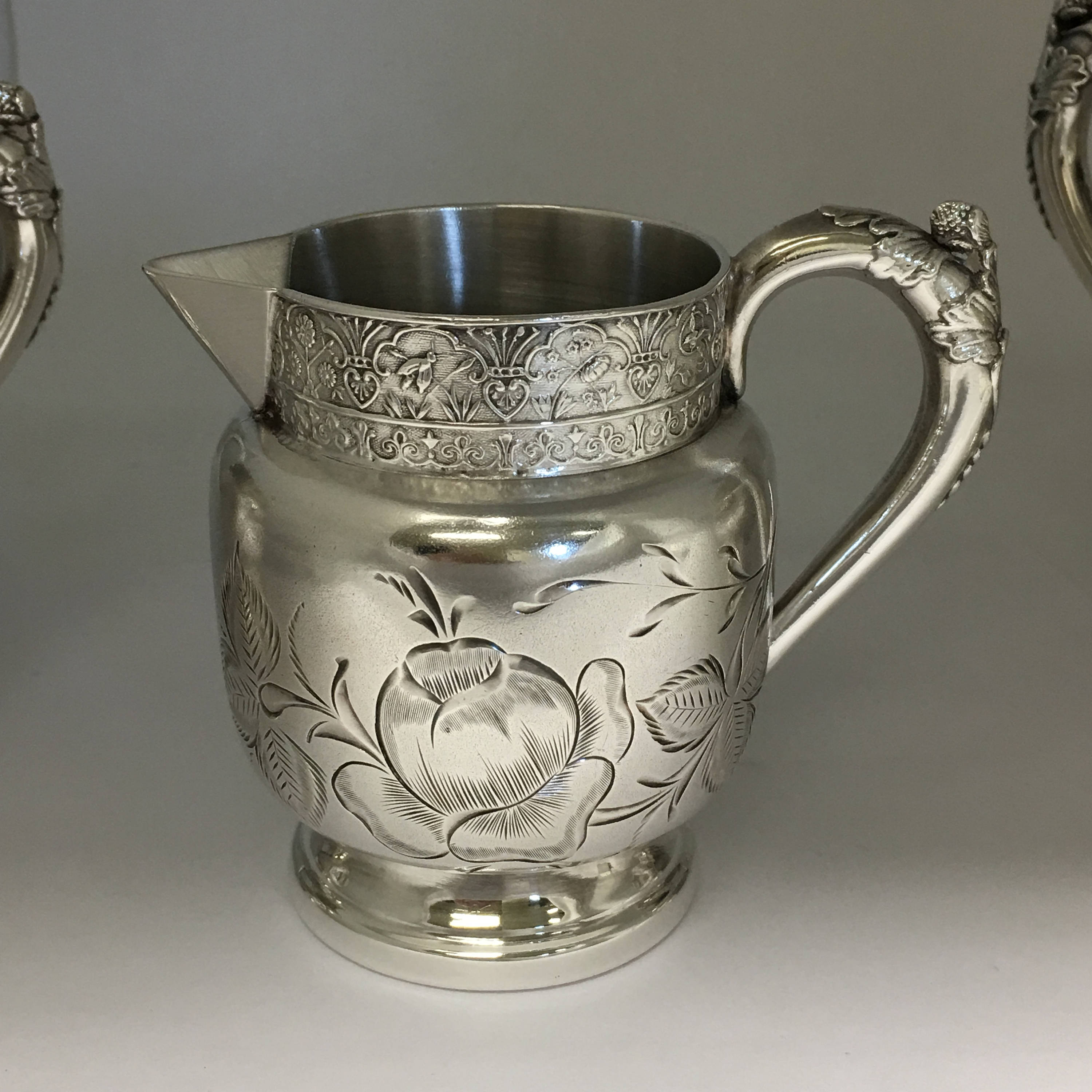 Victorian Silver Plated Tea Set, J A Babcock, Etched Floral Design