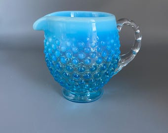 Vintage Fenton Hobnail Creamer: Blue Opalescent Glass, 4.5 inch