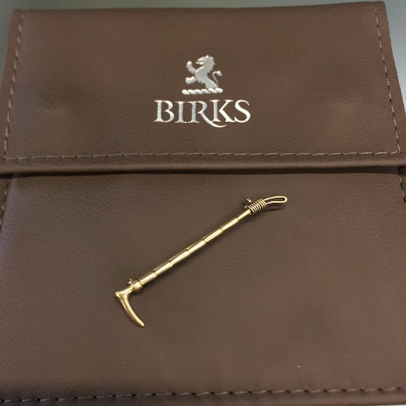 Vintage BIRKS 14K Gold Riding Crop Brooch Pin by B