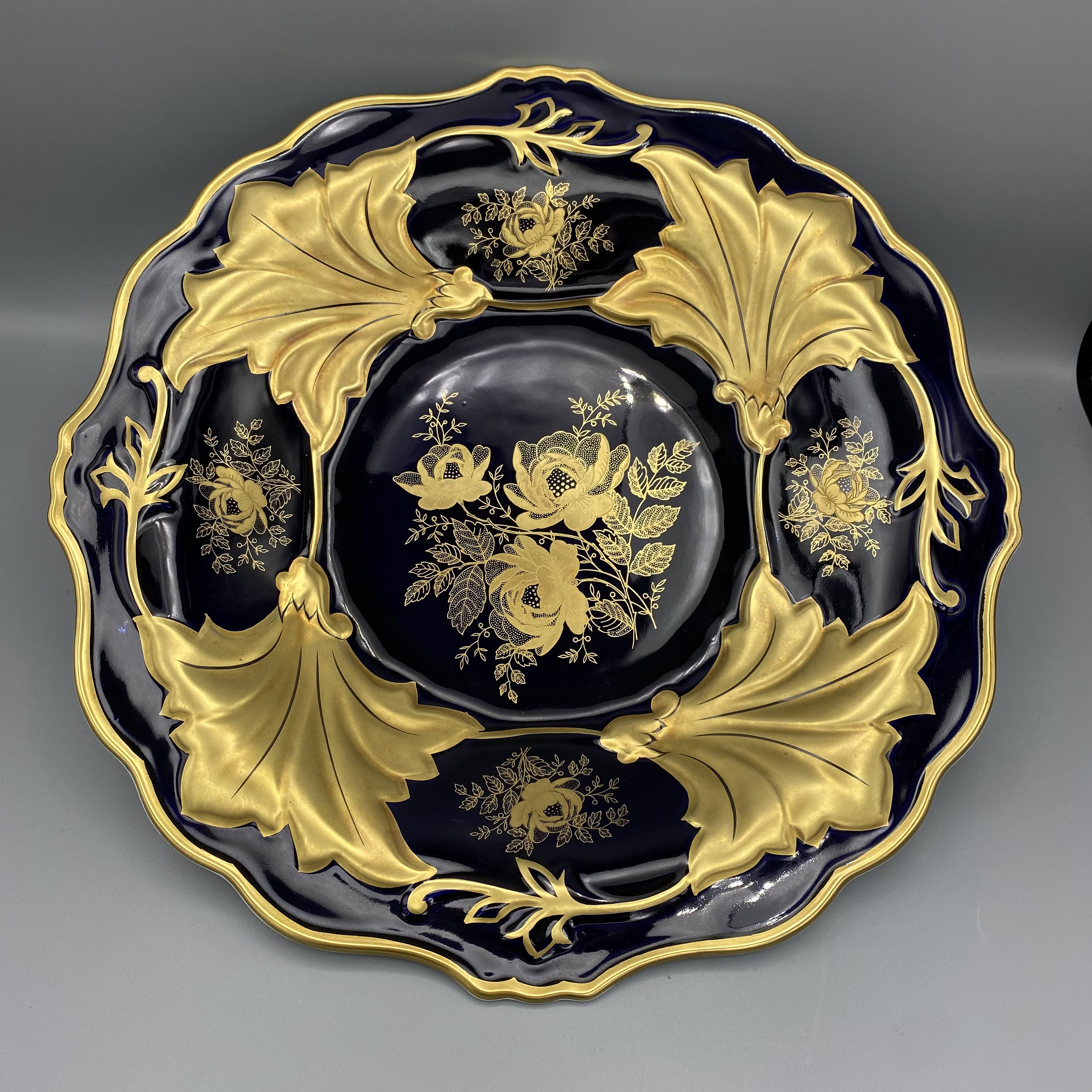 Weimar Porcelain Charger: Cobalt Blue & Gold Leaf, Made in Germany