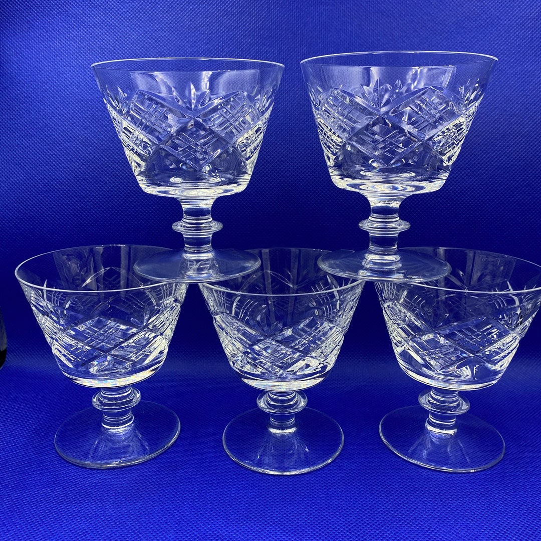 Sussex by CLAPPERTONS Vintage Set of Five Champagne/tall Sherbet Stemmed Crystal Glasses Blown