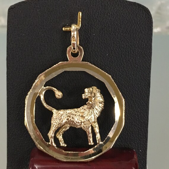 Leo Zodiac 10k Gold Pendant, 3D Lion Charm, Large