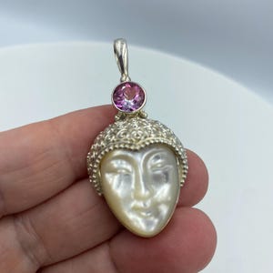 Vintage SAJEN Sterling Silver Mother of Pearl Moon Goddess Pendant