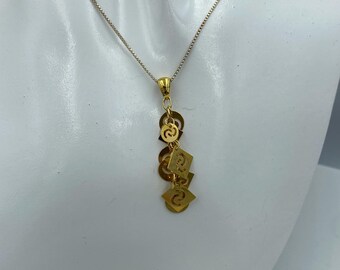 14k Solid Gold Dangle Pendant Necklace: Modern Circle & Squares