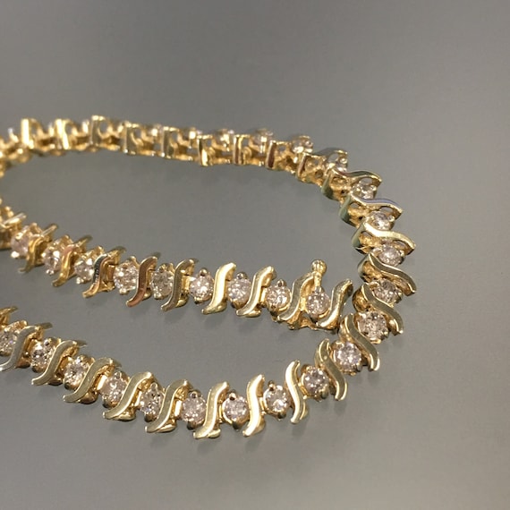 Diamond Tennis Bracelet Vintage 10K Yellow Diamond