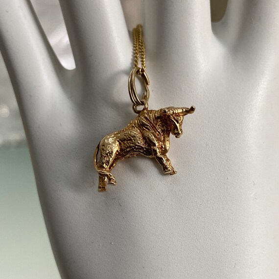 Vintage Taurus Charm 14 kt Gold 3D Taurus Zodiac … - image 7