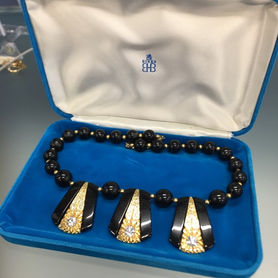 Vintage Birks Blue Velvet Jewellery Case White Si… - image 1