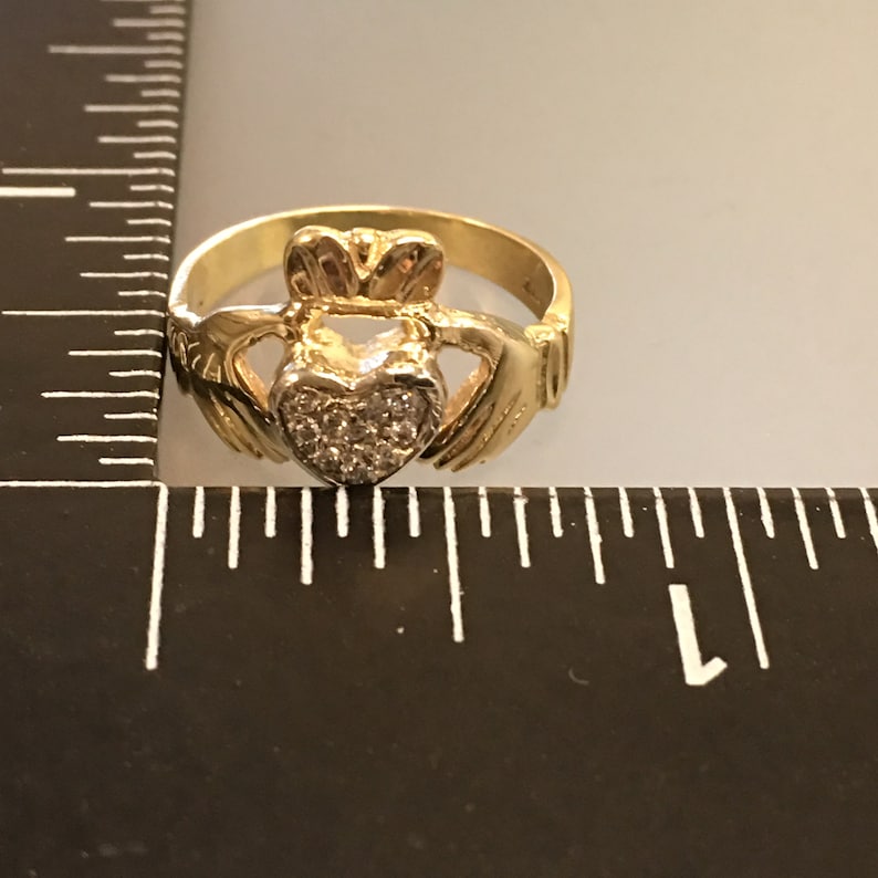 Friendship Ring Crown Ring Loyalty Diamond Set Heart Vintage Claddagh Ring 10k Gold and Diamonds Traditional Irish Wedding Ring