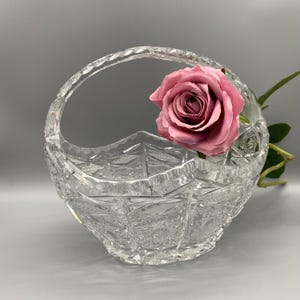 Vintage Bohemian Czech Queens Lace Cut Crystal Large Crystal BasketWith Handle Crystal Bowl Starburst Cut  Crystal