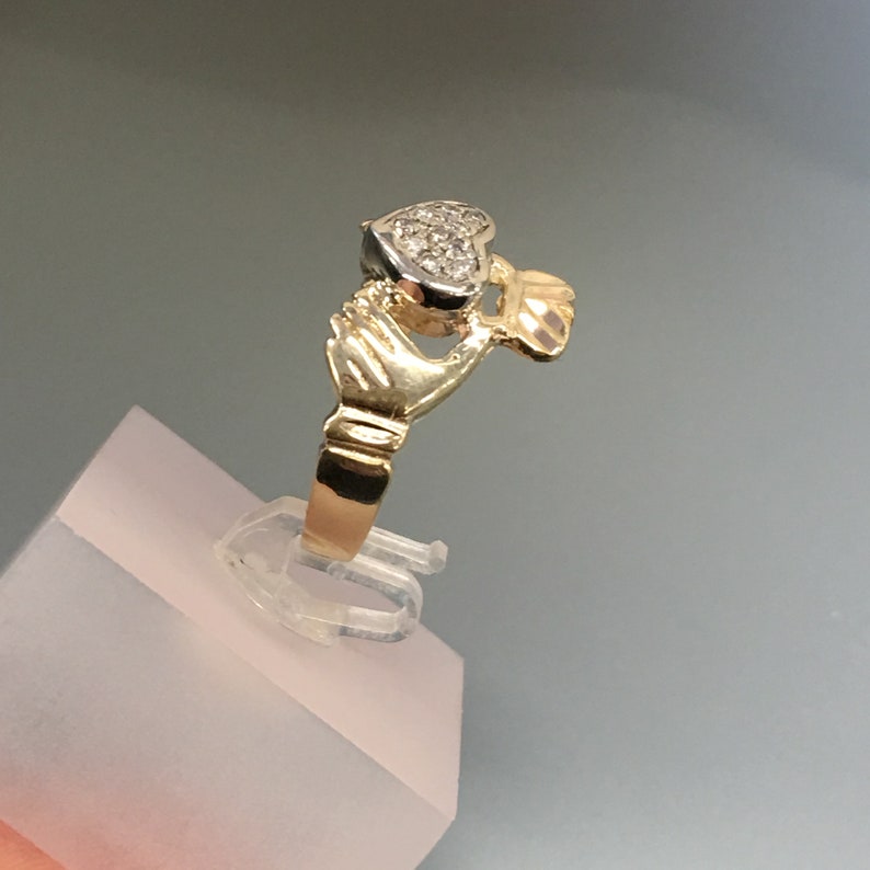 Friendship Ring Crown Ring Loyalty Diamond Set Heart Vintage Claddagh Ring 10k Gold and Diamonds Traditional Irish Wedding Ring