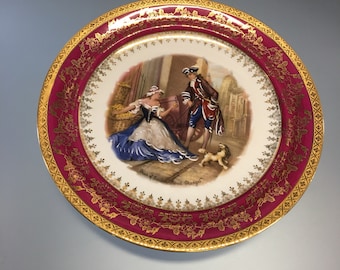 Limoges Rehausse Main Painted Plate Cries of London Sweet Oranges Cabinet Plate 10 in Limoges Plate Gold Red Trim Limoges Decorative Plate