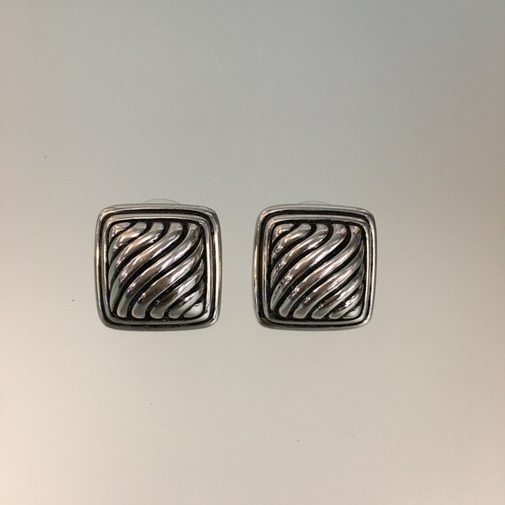 Vintage Silver Tone Embossed Square Earrings Earr… - image 2