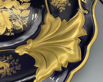 Weimar Porcelain Charger: Cobalt Blue & Gold Leaf, Made in Germany