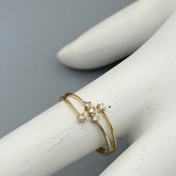 Vintage Diamond Bypass Ring 14k Yellow Gold, Thin