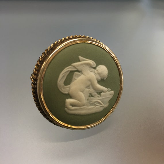 Wedgwood Cameo Cupid Brooch, Green Wedgwood Angel… - image 9