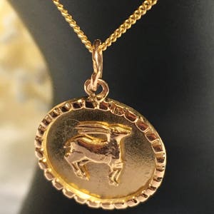 Capricorn Charm / Pendant ,18k gold, Zodiac capricorn Horoscope, Round Charm,