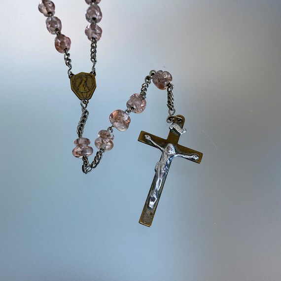 Vintage Pink Crystal Rosary FRENCH ROSARY Beads F… - image 5