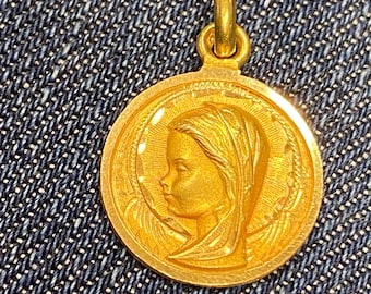 Seltener französischer 18k Gold Madonna Anhänger: Jugendstil Jungfrau Maria