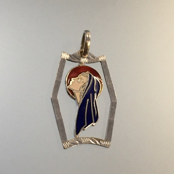 Vintage Virgin Mary Pendant in 18k White Italian G