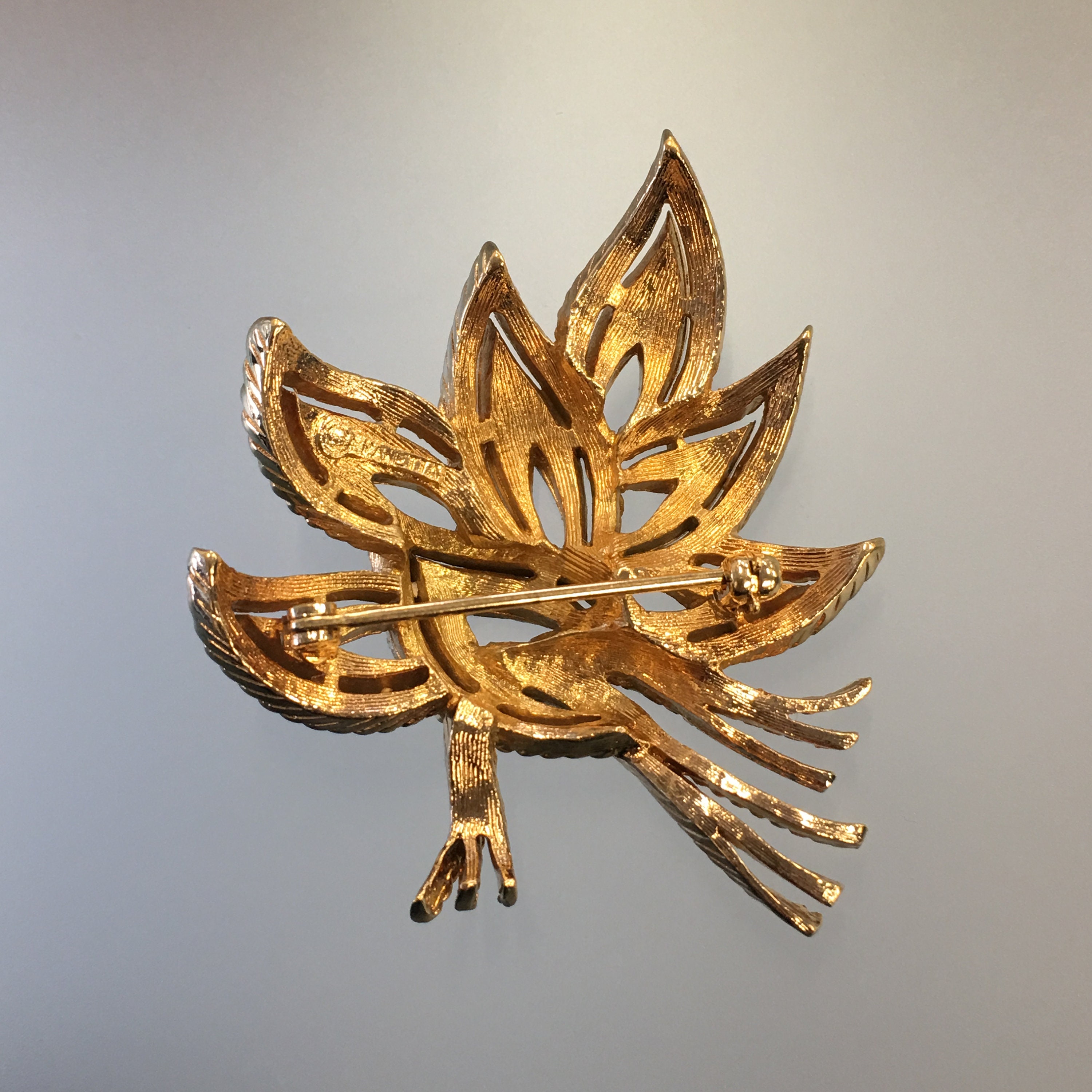 Vintage Panetta Brooch Retro Layered Leaf Brooch in Gold & Silver