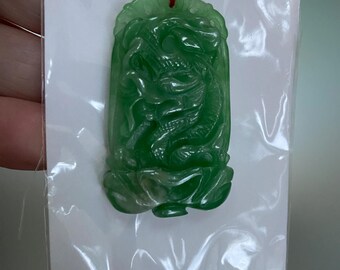Vintage Carved Jade Dragon Pendant: Double Sided Green Jadeite, Chinese Zodiac