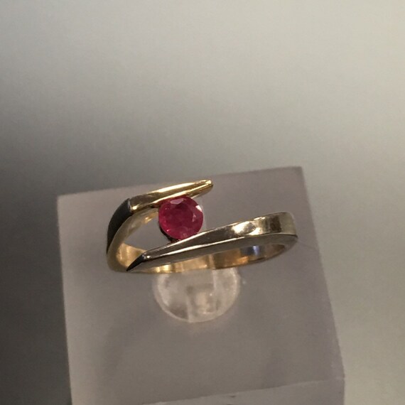 Vintage Bypass Ring Ruby Set in 10k Yellow and Whi
