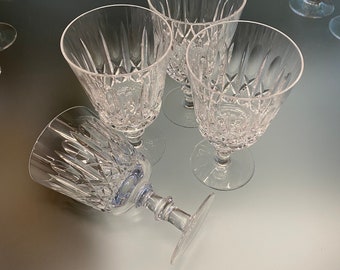 Set of Four Vintage Water Goblets Glasses Cross and Olive by SEARS Blown Glass Made in Hungary Water  Glasses, Crystal Stemware
