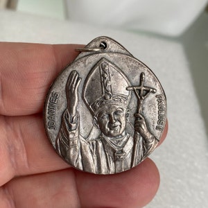 Vintage John Paul II Medal: Blackened Silver Tone Catholic Pendant