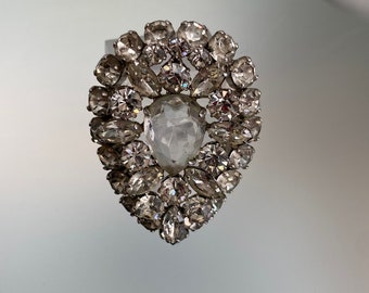 Vintage Sherman Brooch: Clear Rhinestone Floral Design, Mid-Century Jewelry