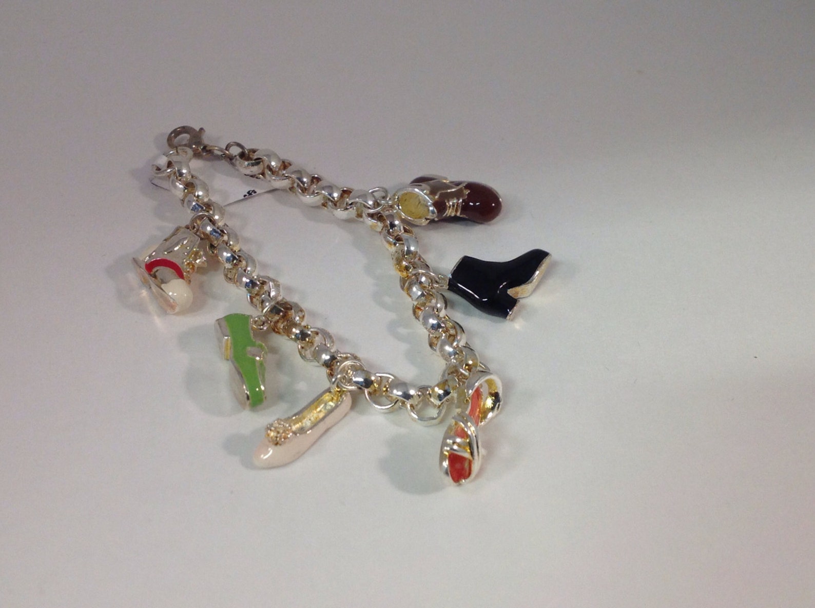 3d , 6 shoe charms , with enamel ,bracelet, ballet shoe, boots, sandal, runner