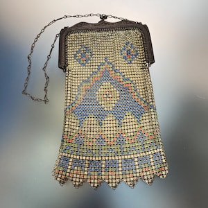 Antique Whiting & Davis Enamel Mesh Purse Art Deco Metal Purse