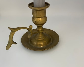 Vintage Brass Candle Stick Chamber Style Finger Loop Candlestick Holder