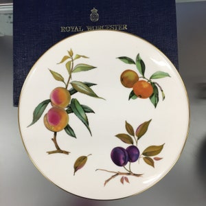 Royal Worcester Cake Plate: Vintage Arden Plums & Pears Design (Original Boxed, 11 inch)