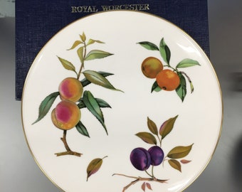 Royal Worcester Cake Plate: Vintage Arden Plums & Pears Design (Original Boxed, 11 inch)
