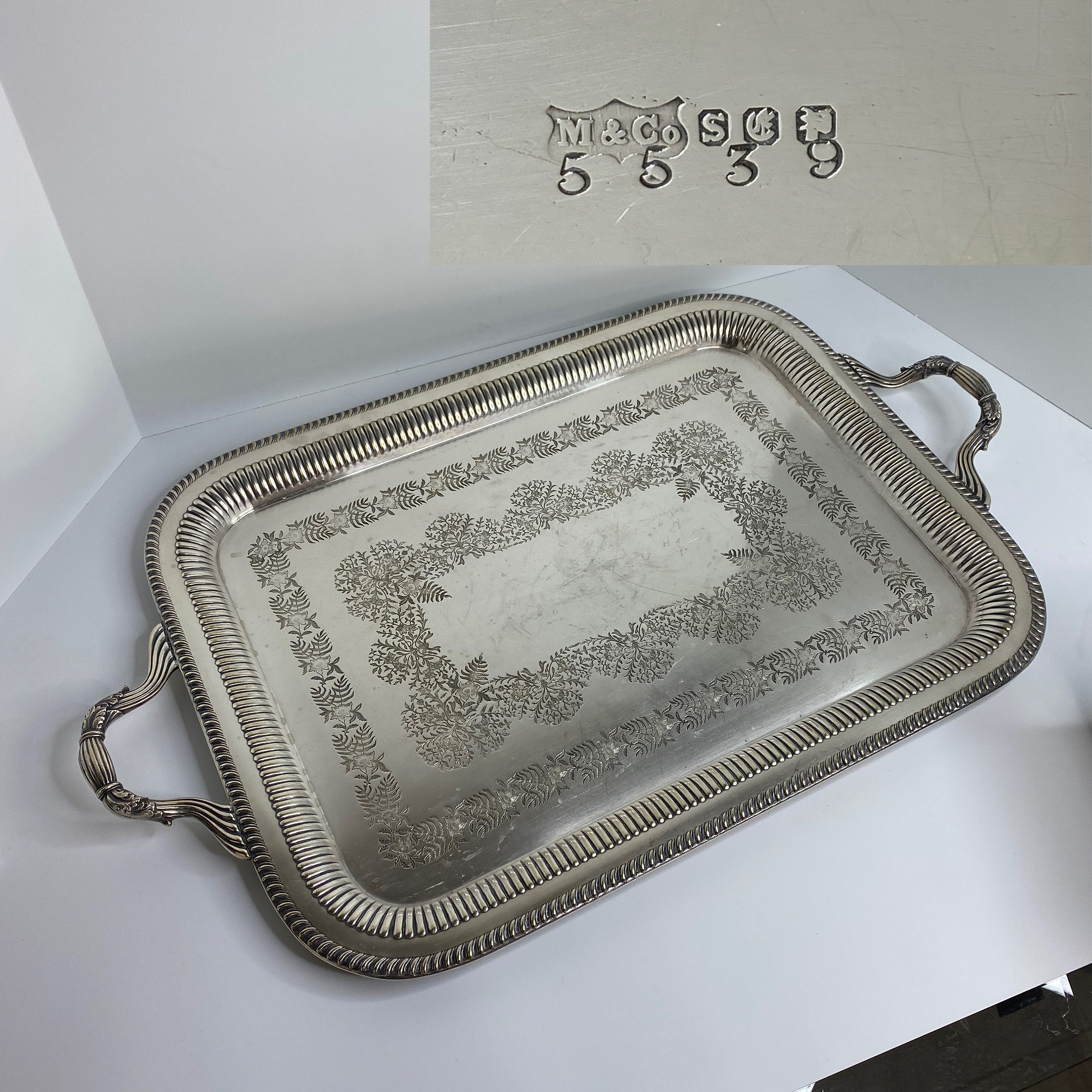 【Sheffield Silver Co.】 ワイントレー 35cm MARPLES and CO Antique Large Rectangular Serving Tray Sheffield