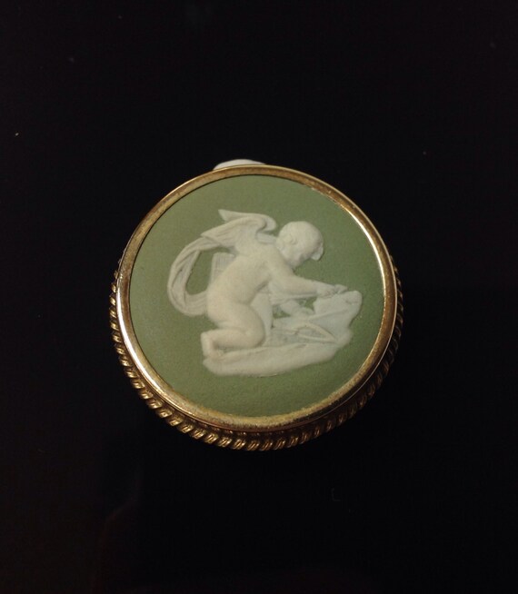 Wedgwood Cameo Cupid Brooch, Green Wedgwood Angel… - image 3