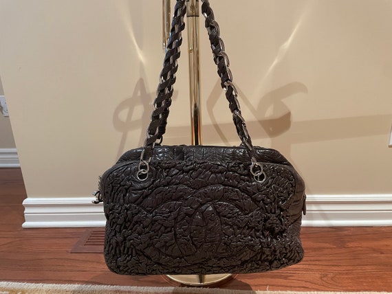 CHANEL Ruched Lambskin Bag Astrakhan Chanel Brown Lambskin Leather Astrakhan Bowler Bag, CHANEL Purse