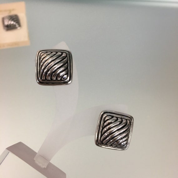 Vintage Silver Tone Embossed Square Earrings Earr… - image 4